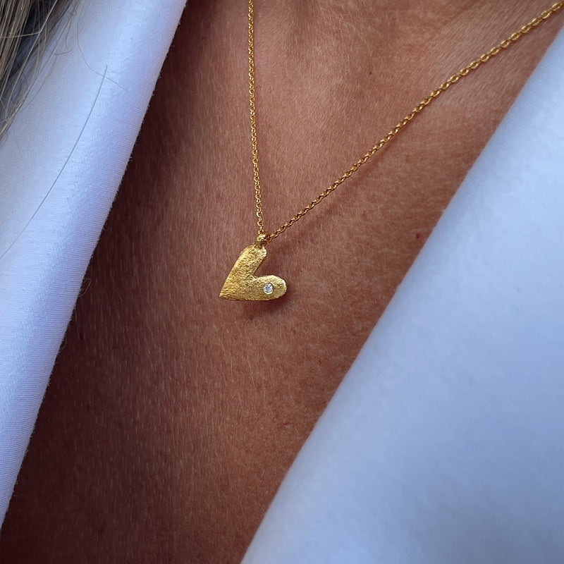 Gold Plated Silver Necklace with Diamond "Heart"