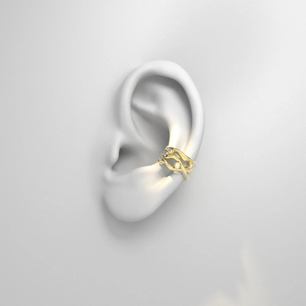 Rose Gold Ear Cuff with Diamonds "Bare Souls. Three-Threads"