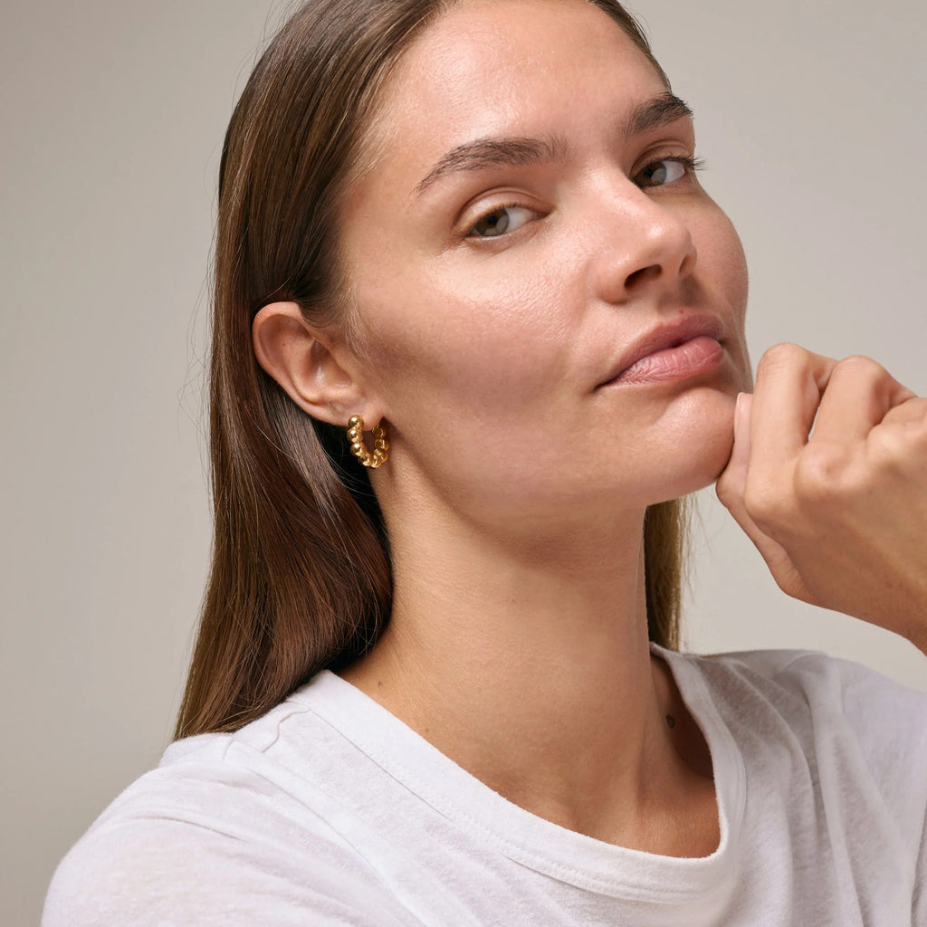 Gold Plated Silver Hoop Earrings "Ball", Chunky