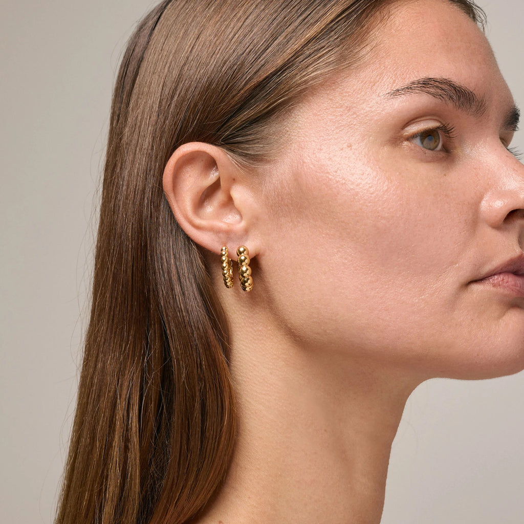 Gold Plated Silver Hoop Earrings "Ball", Chunky