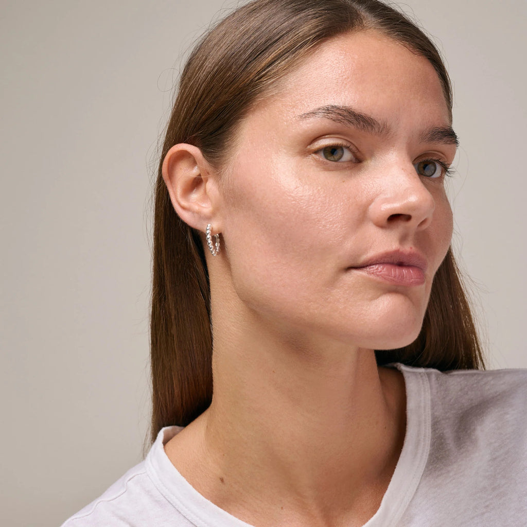 Silver Hoop Earrings "Ball", Large