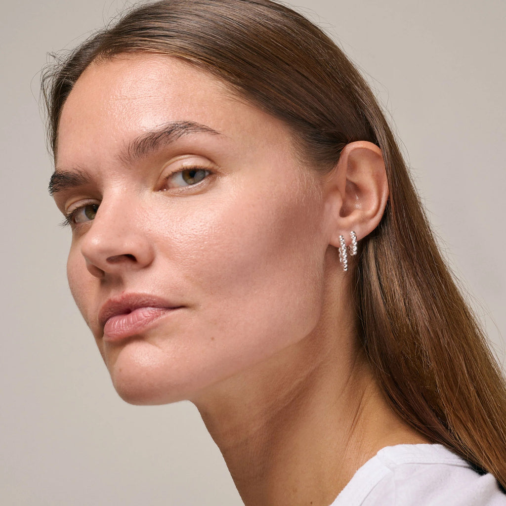 Silver Hoop Earrings "Ball", Large