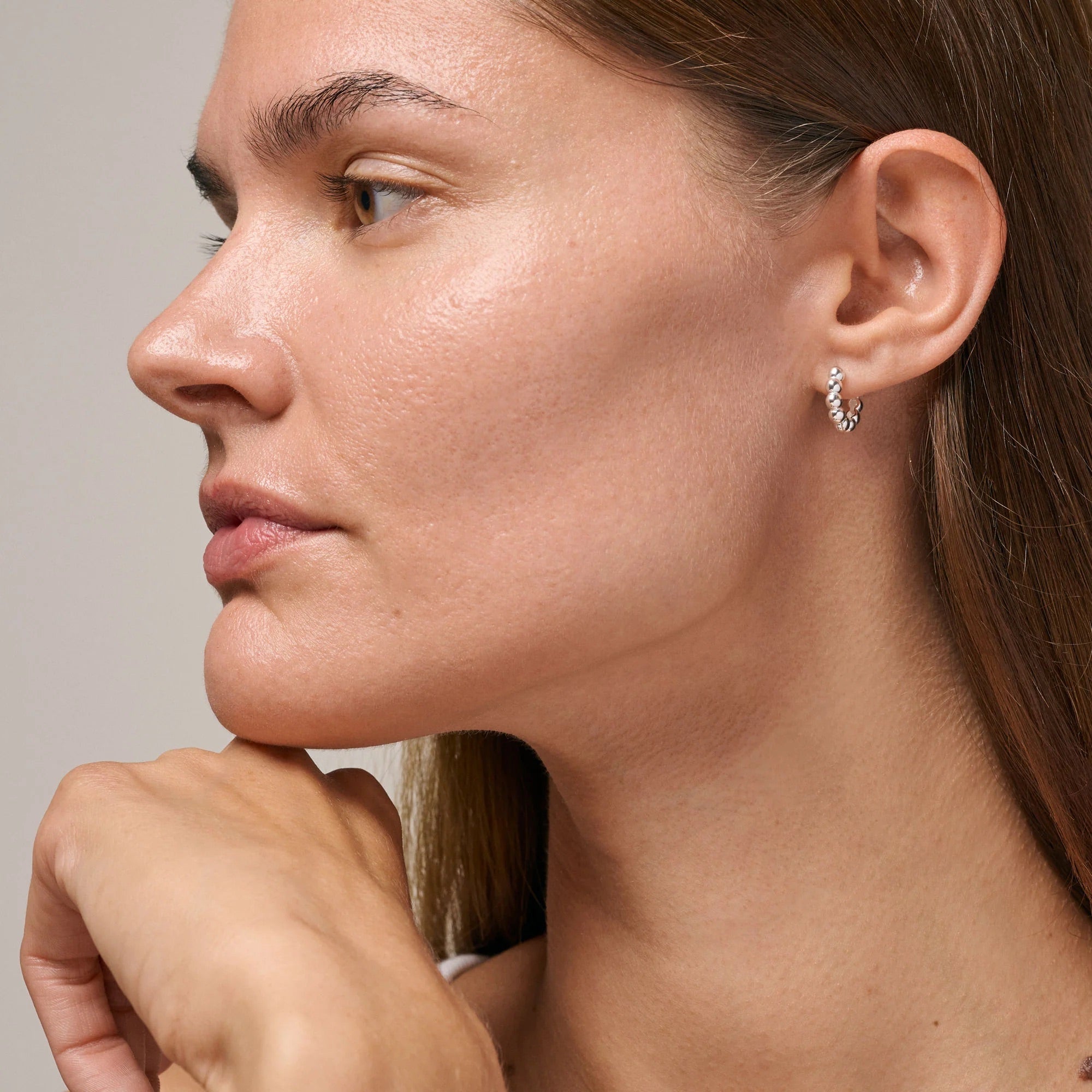 Silver Hoop Earrings "Ball", (small)