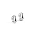Pair of silver hoop earrings on a white background