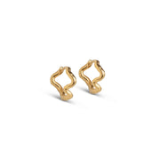 A pair of small gold-plated silver hoop earrings with a textured, organic shape, displayed against a white background.