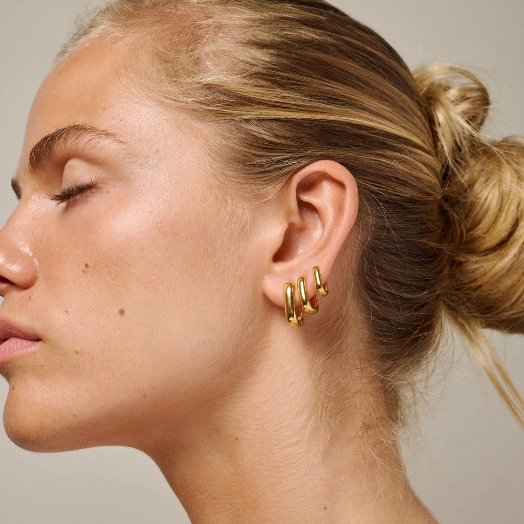 Gold Plated Silver Hoop Earrings "Square"