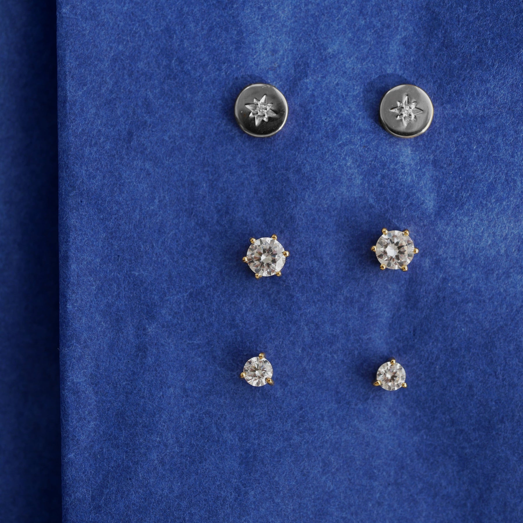 Silver Stud Earrings with Diamonds "North Star"