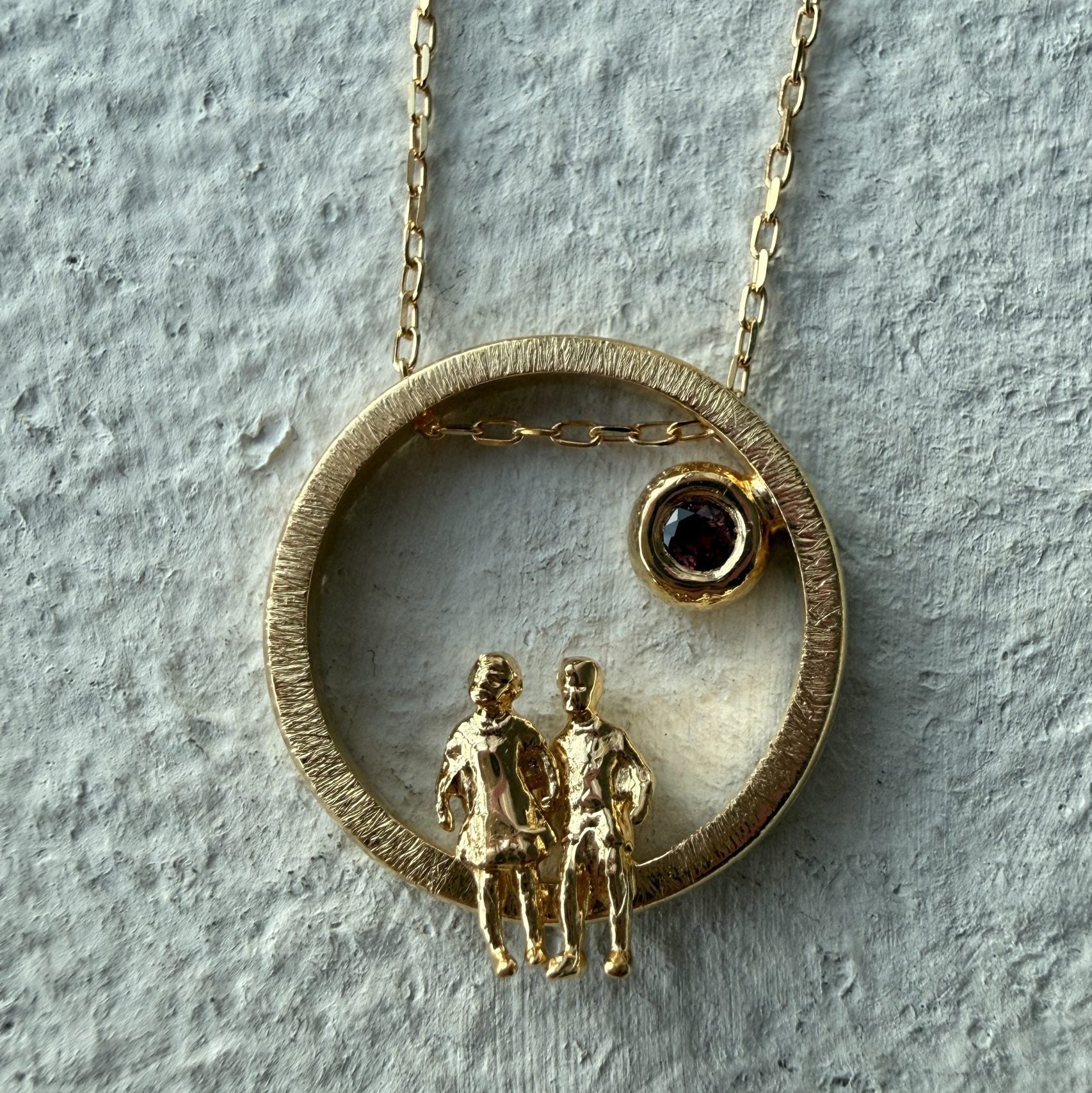 Gold Plated Silver Necklace with Garnet "All Around Us"