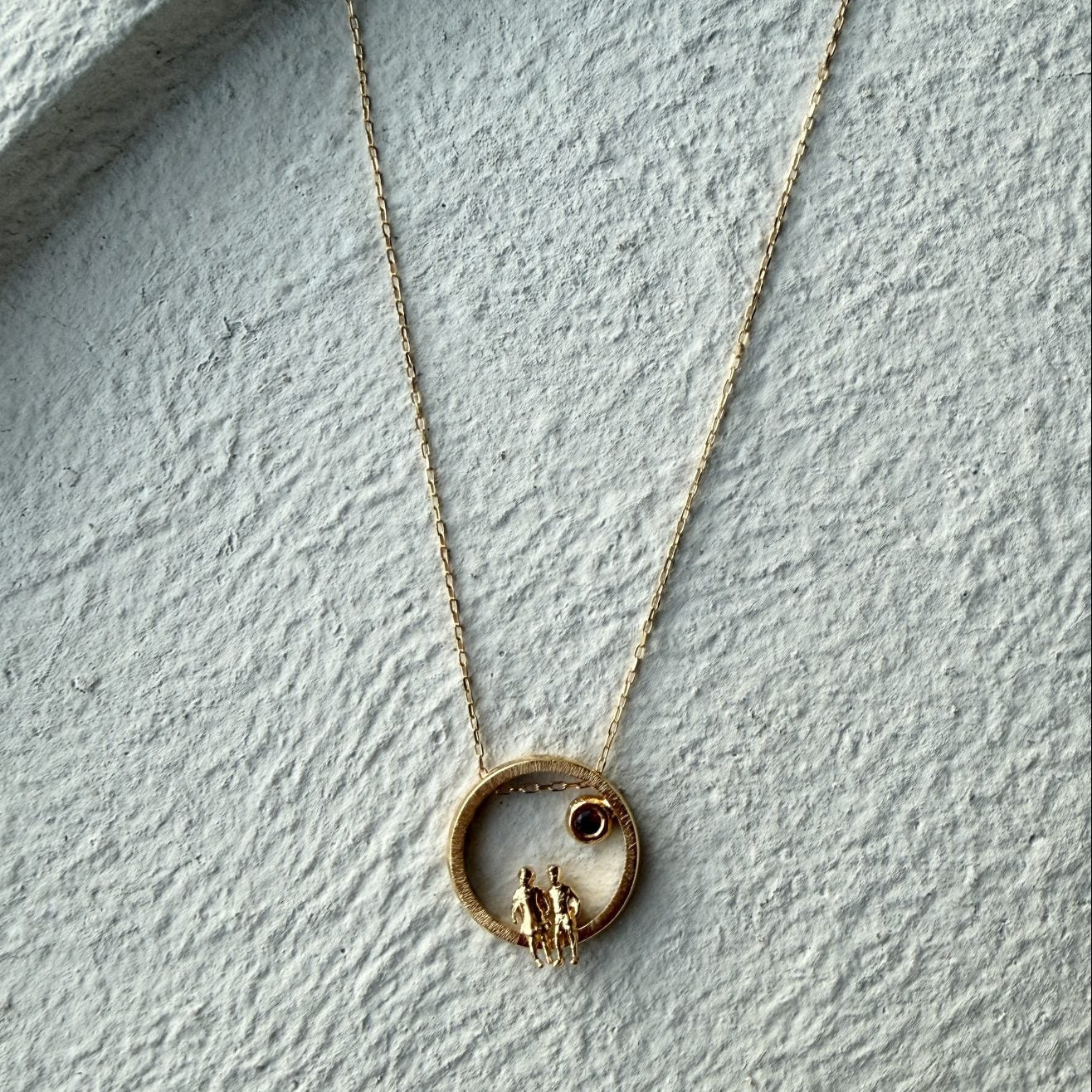 Gold Plated Silver Necklace with Garnet "All Around Us"
