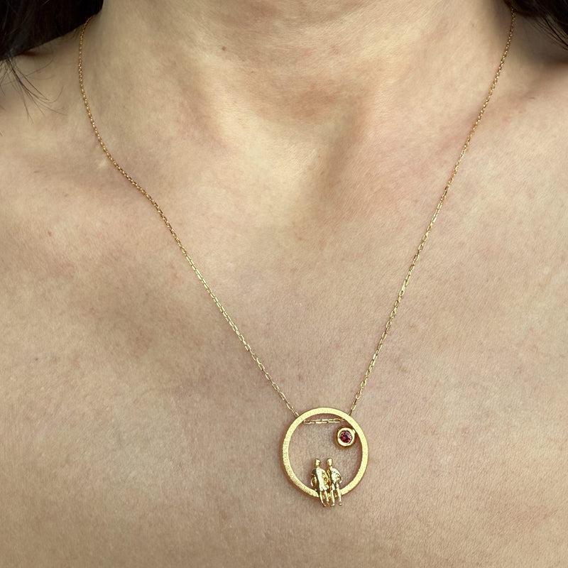 Gold Plated Silver Necklace with Garnet "All Around Us"
