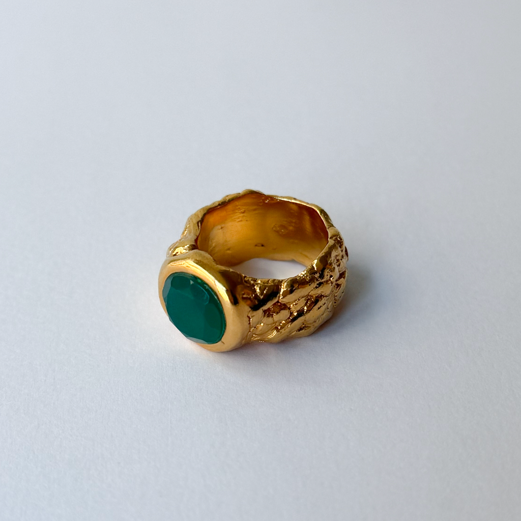 Gold Plated Silver & Chrysoprase Ring