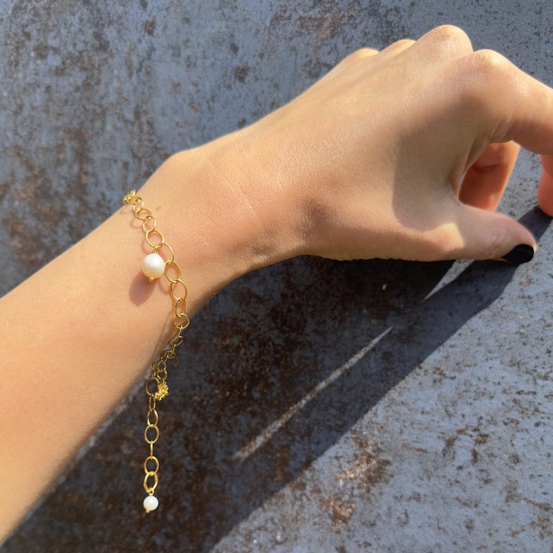 Silver Bracelet / Anklet with Pearl "Locked Up"
