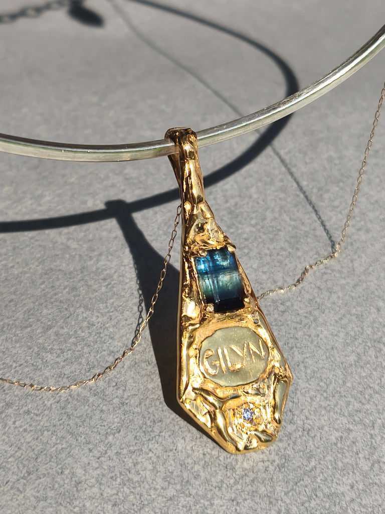 Gold Plated Silver Necklace with Tourmaline & Moissanite "Giliai Gilyn Giliau"