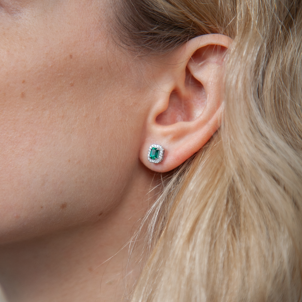 Halo Stud Earrings with Emerald