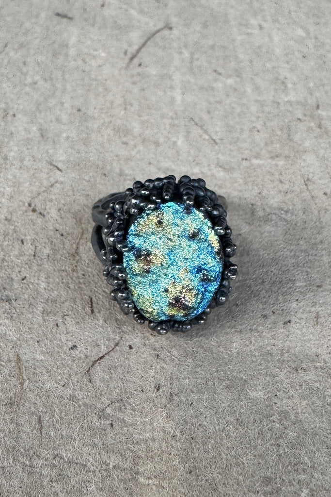 Oxidised Silver & Agate Ring "Coral Magic Lagoon"