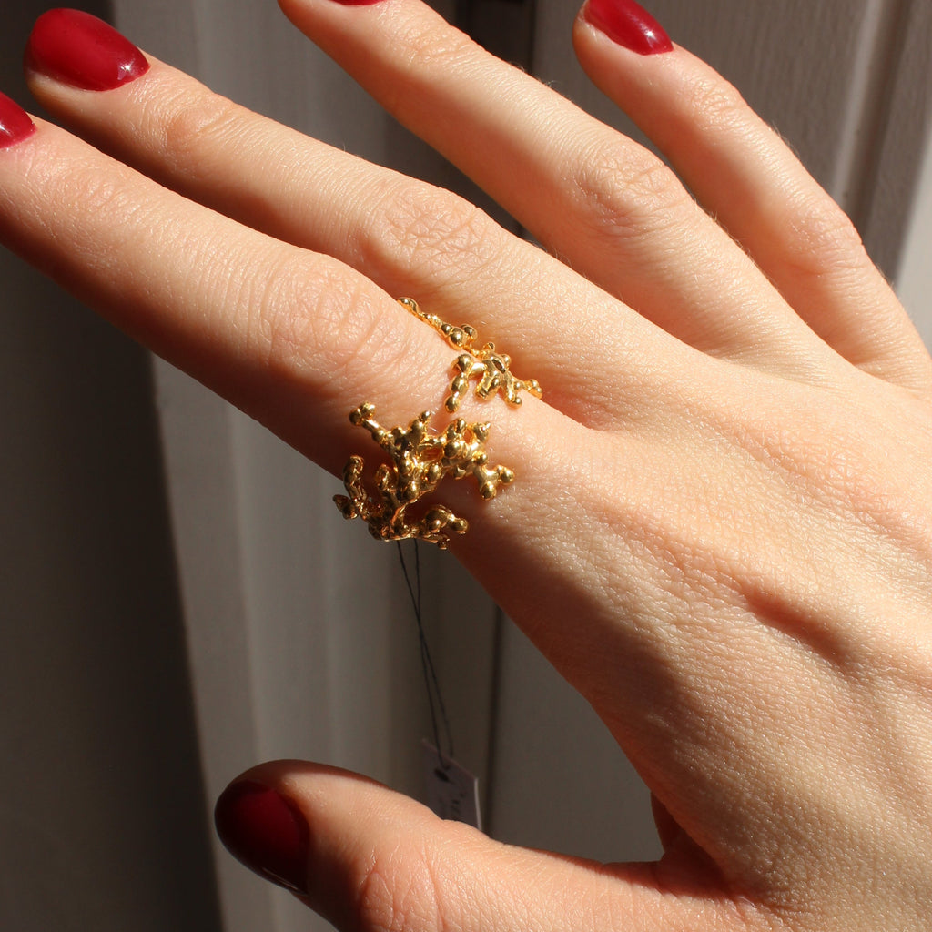 Gold Plated Silver Ring "Sea Coral Spark"