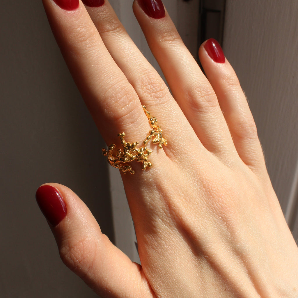 Gold Plated Silver Ring "Sea Coral Spark"
