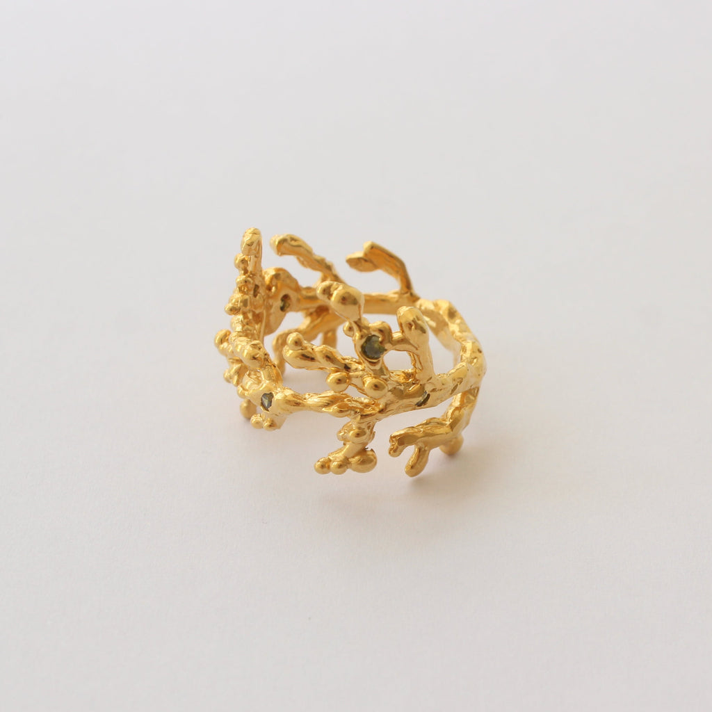 Gold Plated Silver Ring "Sea Coral Spark"