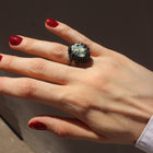 Oxidised Silver Ring with Agate "Coral Magic Lagoon"