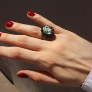 Oxidised Silver Ring with Agate "Coral Magic Lagoon"