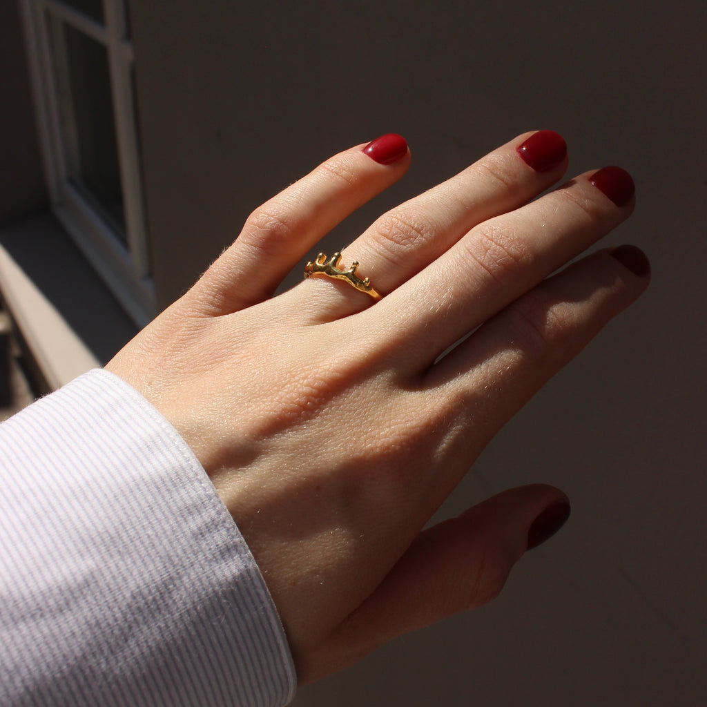 Gold Plated Silver Ring "Coral Crown"