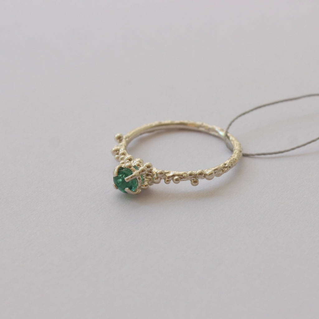 Silver & Emerald Ring "Golden Coral Drops"