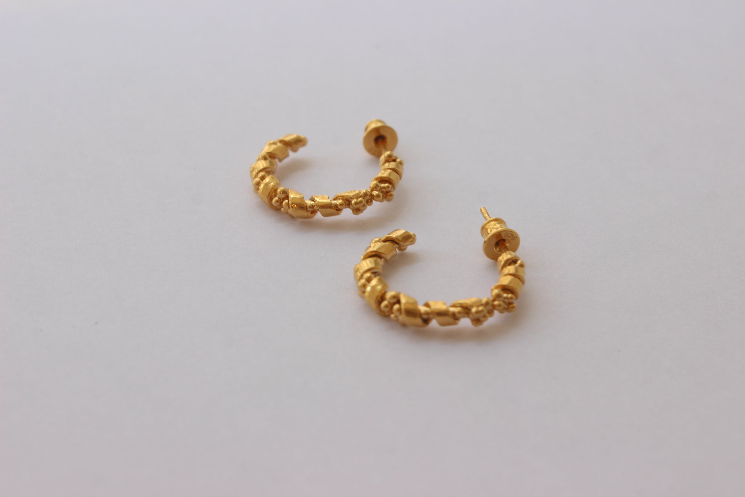 Gold Plated Silver Earrings "Coral Twisted Bubbles"