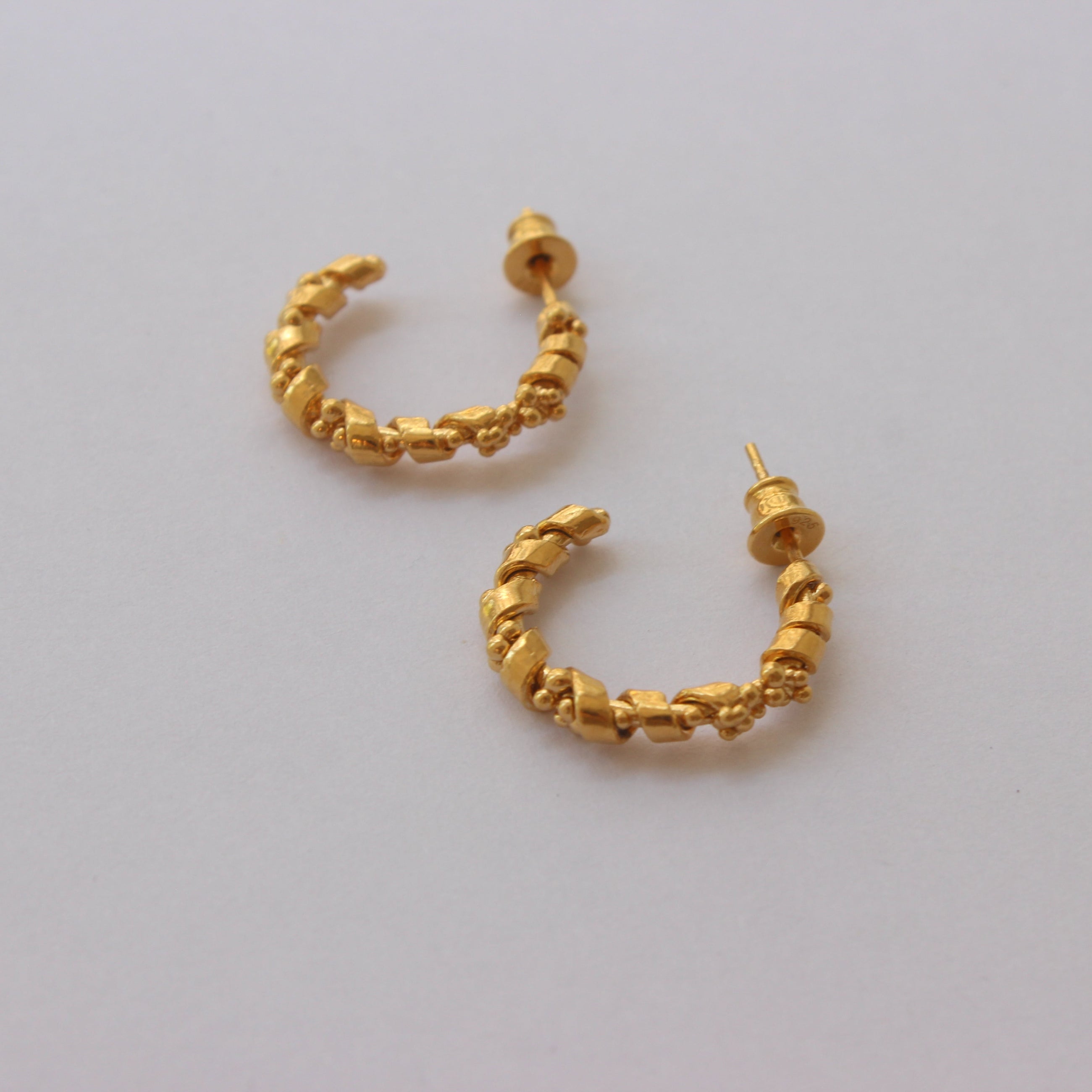 Gold Plated Silver Earrings "Coral Twisted Bubbles"