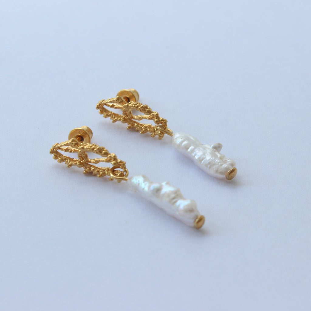 Gold Plated Silver & Pearl Earrings "Threads of Gold"