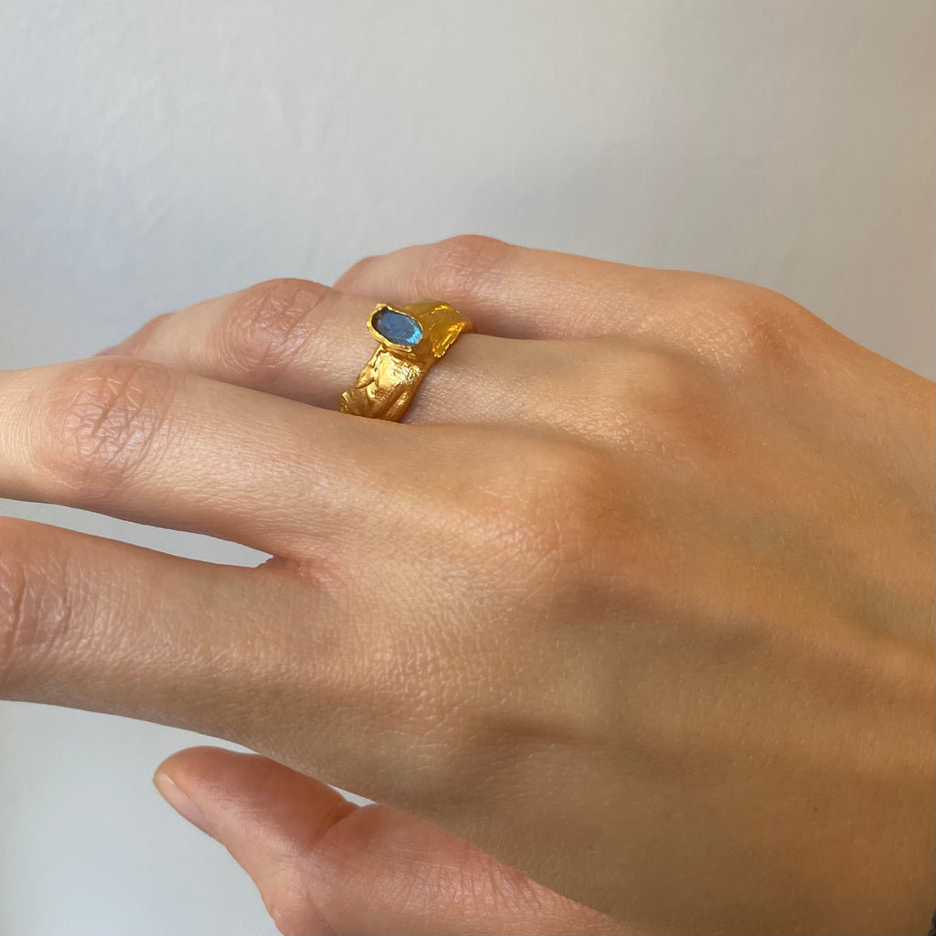 Gold Plated Ring "Astouding Tower of Balance" with Labradorite