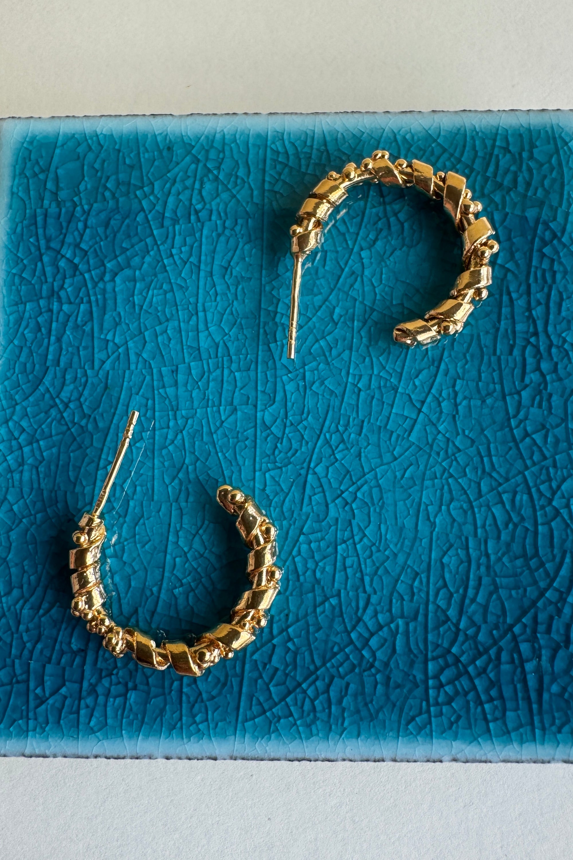 Gold Plated Silver Earrings "Coral Twisted Bubbles"