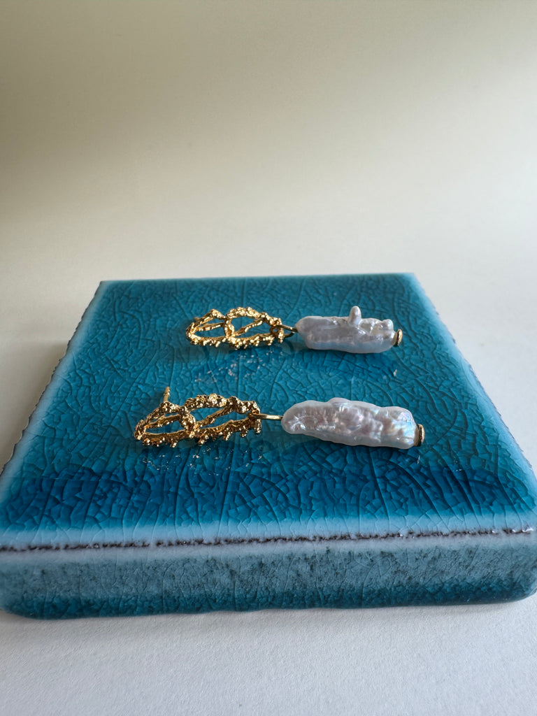 Gold Plated Silver & Pearl Earrings "Threads of Gold"