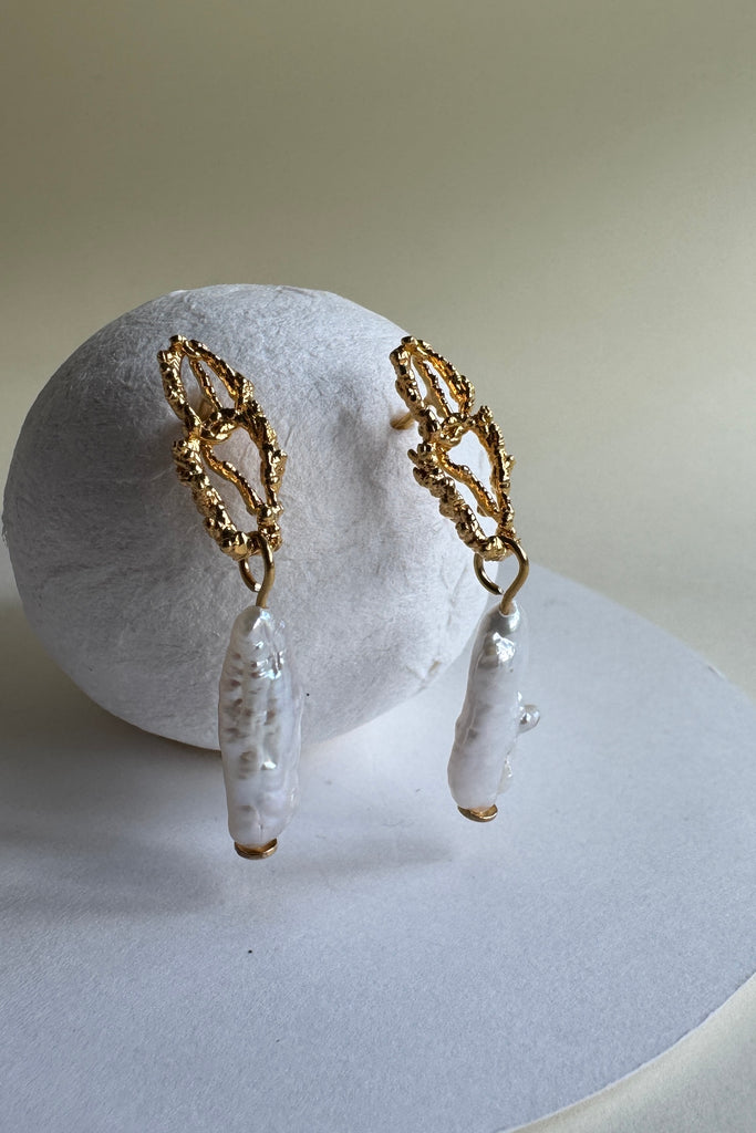 Gold Plated Silver & Pearl Earrings "Threads of Gold"