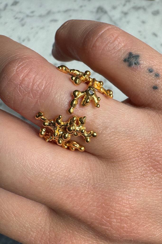 Gold Plated Silver Ring "Sea Coral Spark"