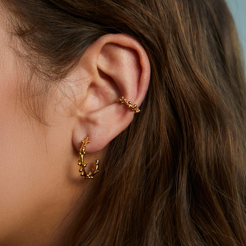 Gold Plated Silver Hoop Earrings "Sea Coral Spark"