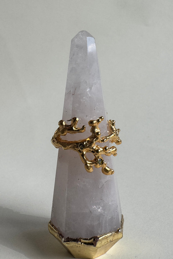 Gold Plated Silver Ring "Sea Coral Spark"