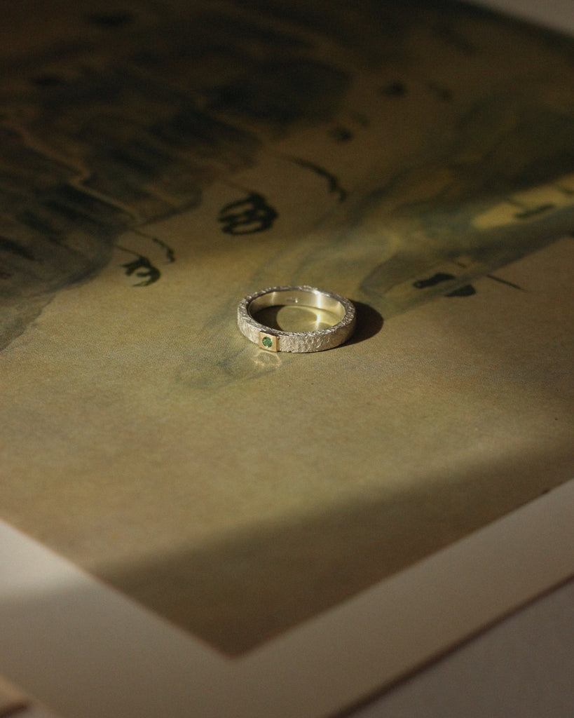 Silver Gold Grossular Garnet Ring