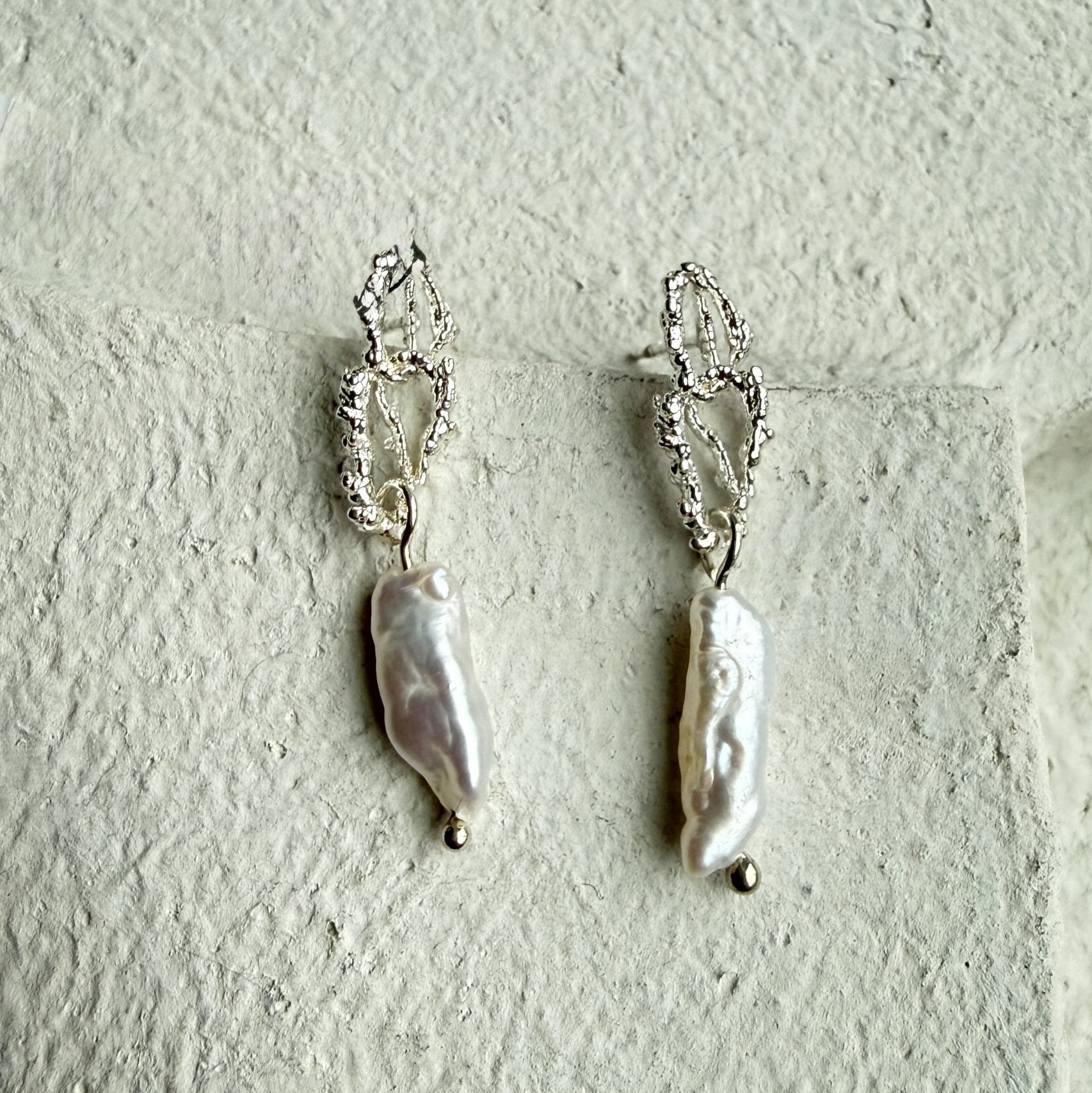 Silver Earrings with Pearls "Starlit Threads"