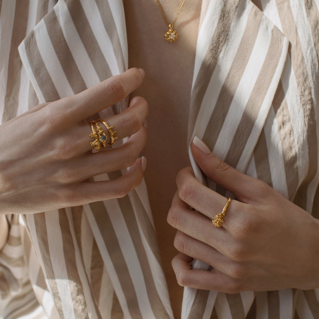 Gold Plated Silver Ring "Coral Drops"