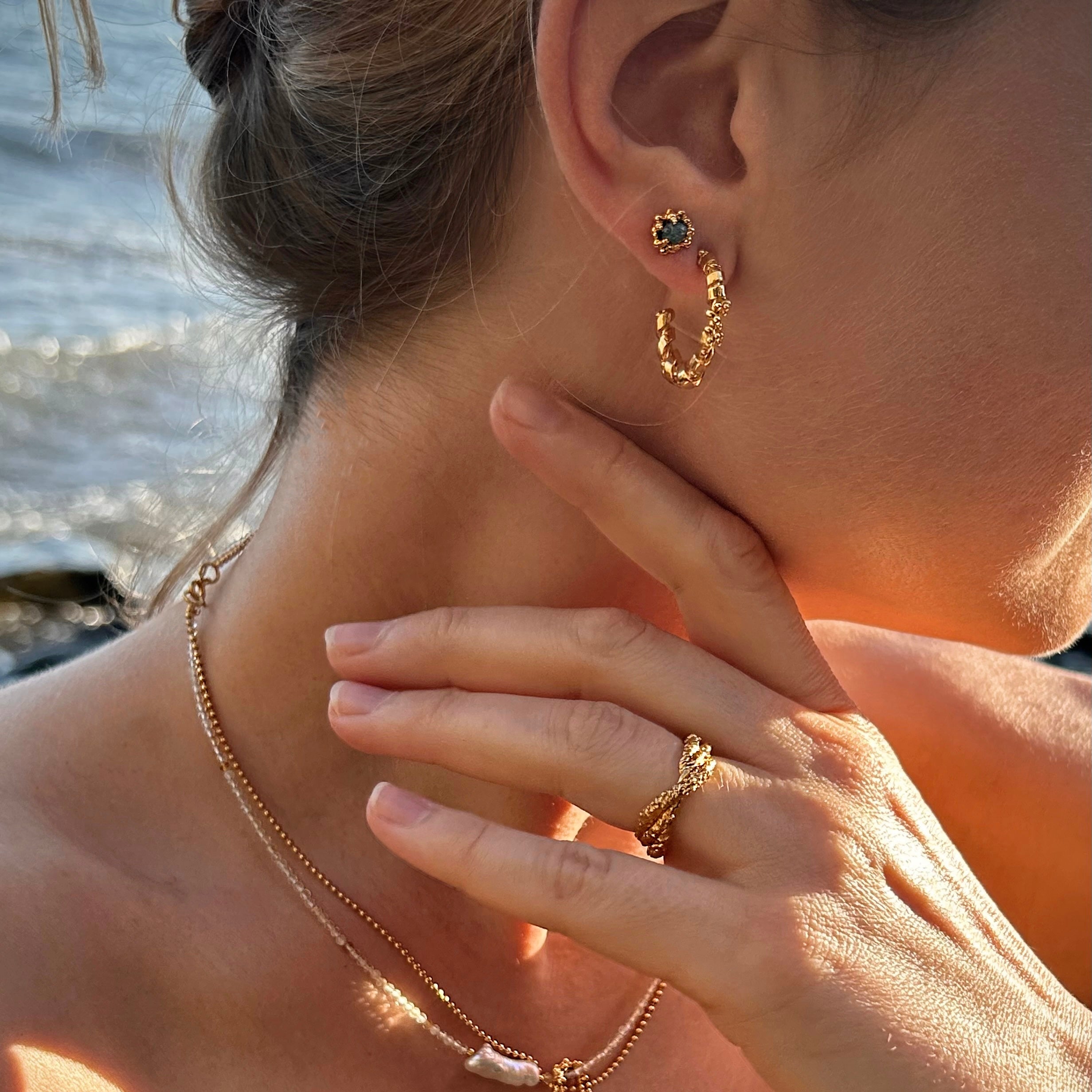 Gold Plated Silver Earrings "Coral Twisted Bubbles"