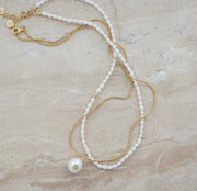 Gold Plated Silver Necklace with Pearl and Peridot "Pomona"