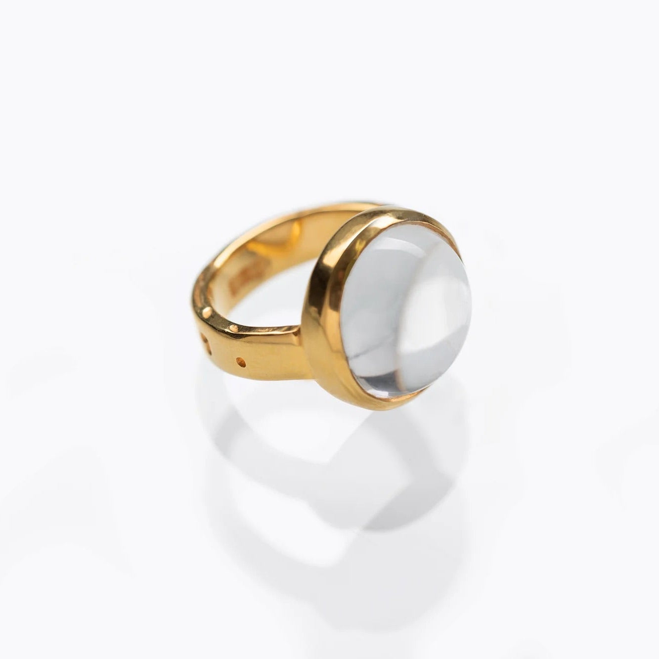 Gold Plated Silver Ring with Transparent Rock Crystal "Lux Solis / Light of the Sun"