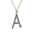 Gold and diamond necklace with letter 'A' pendant on a white background