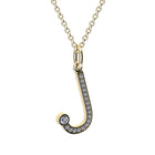 Gold and diamond necklace with letter 'J' pendant on a white backgroun