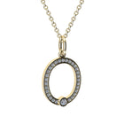Gold and diamond necklace with letter 'O' pendant on a white background