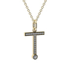 Gold and diamond necklace with letter 'T' pendant on a white background