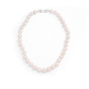 A necklace composed of round freshwater pearls and fine sterling silver.