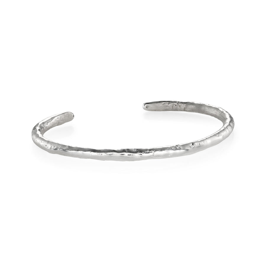 Silver cuff bracelet on a white background