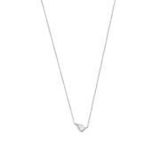 A 14k white gold necklace with a pear-shaped diamond centerpiece, on a white background.