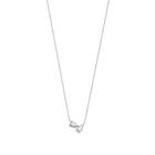 A white gold necklace with two pear-shaped diamonds, displayed against a white background.